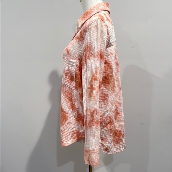 ROAN + RYAN SIZE XS White and Orange Long Sleeve Relaxed Button Down Shirt - Picture 4 of 10